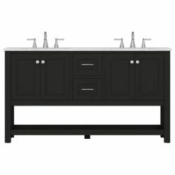 Hot Sale 🥰 Alya Bath Wilmington 60" Double Bathroom Vanity With Carrera Marble Top, Espresso 🔔