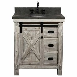 Promo 👏 InFurniture Inc., 31" Rustic Solid Fir Barn Door Style Single Sink Vanity Dark Limestone Top 😍