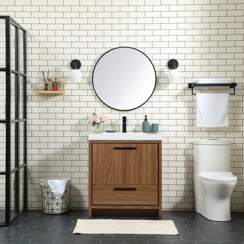 New 👏 Elegant Furniture & Lighting 19" Farmhouse Walnut Brown-Light Bathroom Vanity ⌛ - Image 5