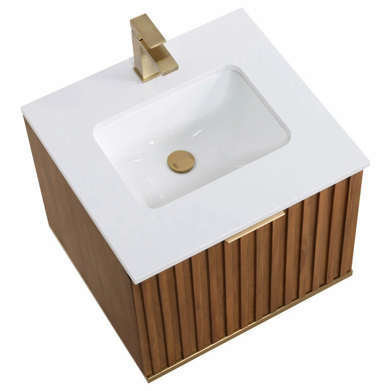 Hot Sale ✨ BEMMA Terra 24" Wallmount Bathroom Vanity, Walnut-Satin Brass With White Granite, 24" ✔️ - Image 8