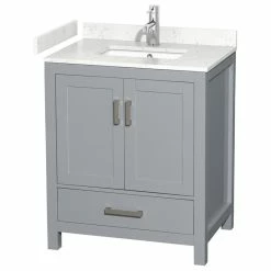 Best reviews of 🤩 Wyndham Collection Sheffield 30" Gray Single Vanity, Carrara Cultured Marble Top, No Mirror 🔥