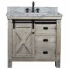 Discount 💯 InFurniture Inc., 37" Rustic Solid Fir Barn Door Style Single Sink Vanity Carrara White Marble Top 👏
