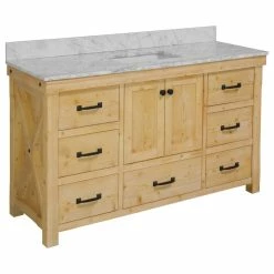 Outlet ✔️ Kitchen Bath Collection Tuscany 60" Bathroom Vanity, Drift Wood, Carrara Marble, Single 🛒