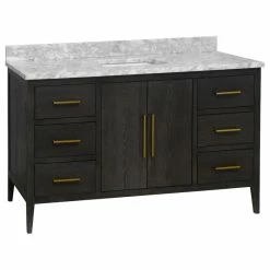 Buy ❤️ Kitchen Bath Collection Parisian 60" Bathroom Vanity, Dark Oak, Carrara Marble, Single ⭐