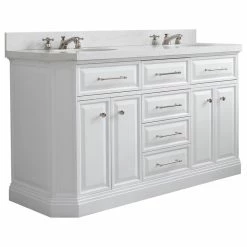 Cheapest ✔️ Water Creation 60" Palace Quartz Carrara Pure White Vanity With Polished Nickel Hardware 👍