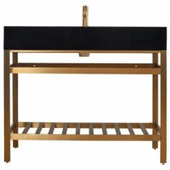 Coupon 💯 Altair Nauders Stainless Steel Vanity, Imperial Black Top, Brushed Gold, No Mirror, 42" ⌛