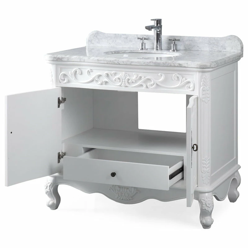 Best Pirce 💯 Chans Furniture 39" Carbone Antique Style White Bath Vanity 🔔 - Image 4
