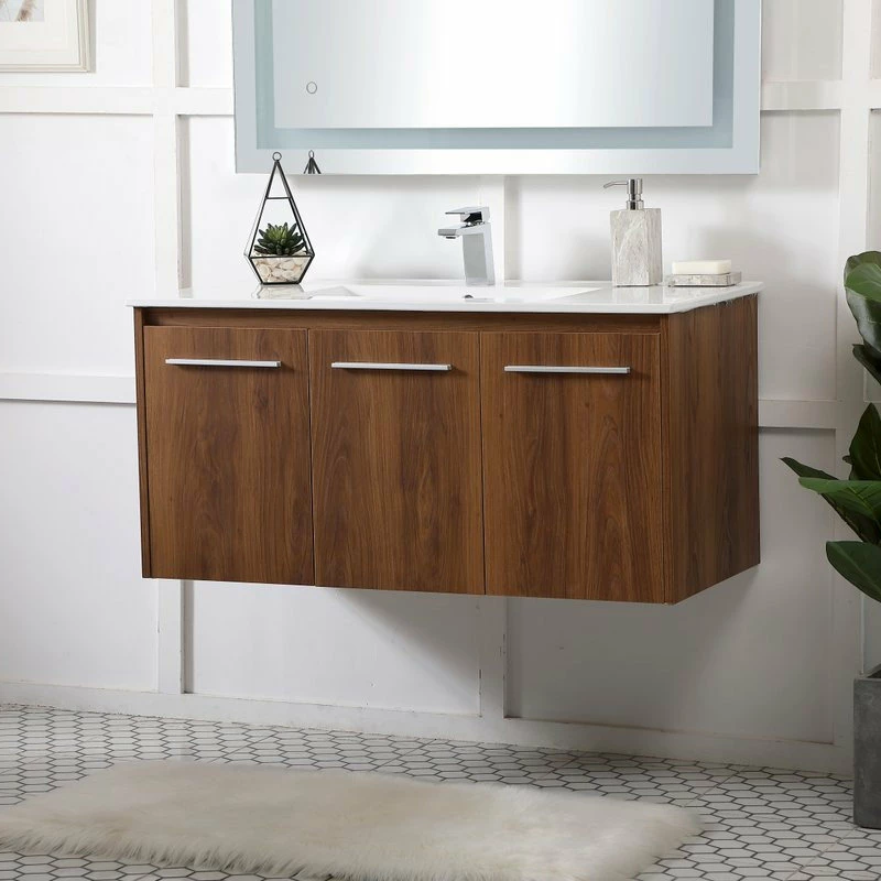 Outlet 😉 Elegant Furniture & Lighting Roman Single Bathroom Floating Vanity, Walnut Brown, 40" 🔥 - Image 3