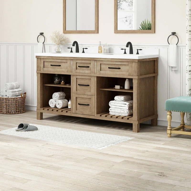 Wholesale π OVE Decors Ridgefield 60" Double Bathroom Vanity In Antique Oak With Snow White Quartz Top π₯° - Image 3
