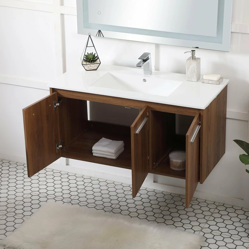 Outlet 😉 Elegant Furniture & Lighting Roman Single Bathroom Floating Vanity, Walnut Brown, 40" 🔥 - Image 4