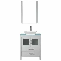 Top 10 💯 Virtu USA Dior 28" Single White, Aqua Tempered Glass Top, Square Sink, Faucet, Mirror ⭐