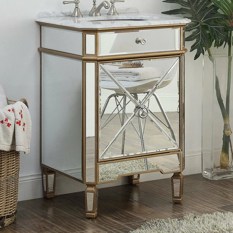 Deals ❤️ Chans Furniture 24” Mirror Reflection Gold Asger Powder Room Bathroom Vanity 5027GC 🎉 - Image 2