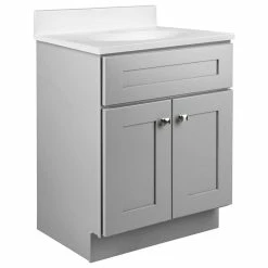 Deals 🔥 Decor Love Contemporary Bathroom Vanity, 2 Doors With Square Metal Knobs, Gray Finish 🧨