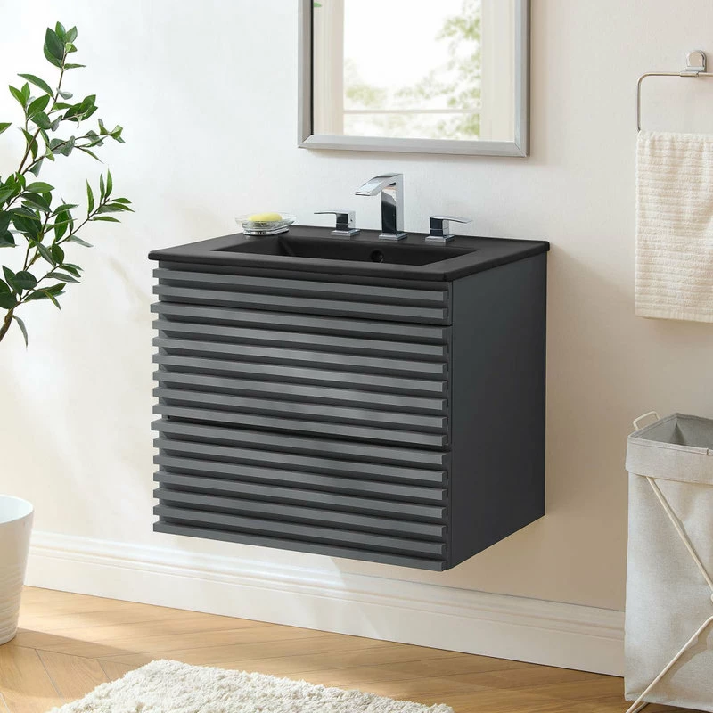 Outlet ✔️ LexMod Render 24" Wall-Mount Bathroom Vanity, Gray Black ❤️ - Image 2