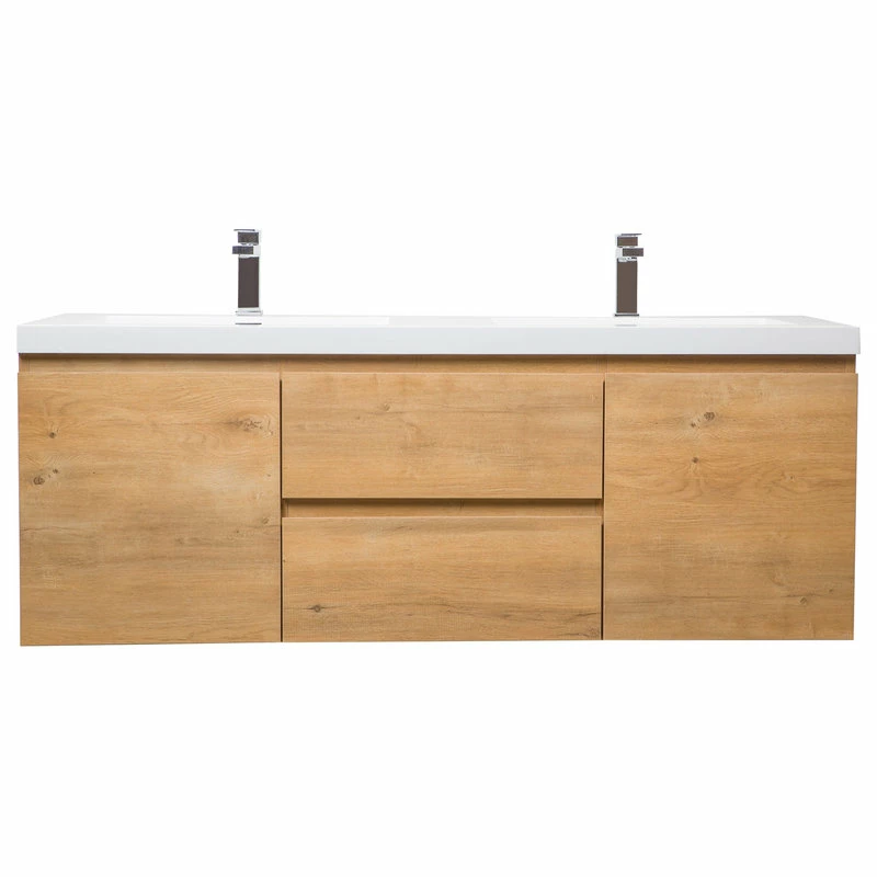 Discount π Concept Baths And Interiors 60" Angela Wall Mounted Modern Double Vanity, Natural Oak βοΈ