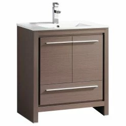 Coupon 🥰 Fresca Allier 30" Bathroom Cabinet, Base: Gray Oak, With Integrated Sink ⭐