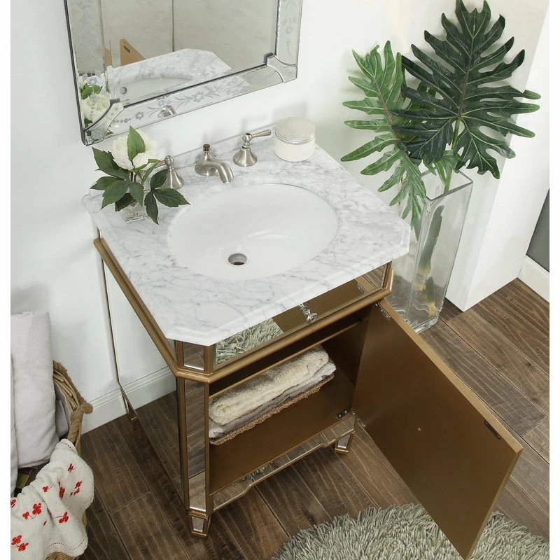 Deals ❤️ Chans Furniture 24” Mirror Reflection Gold Asger Powder Room Bathroom Vanity 5027GC 🎉 - Image 4