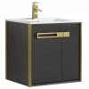 Discount 🔔 Fine Fixtures Oakville Wall Mount Bathroom Vanity, Black Coal Oak, 24", Satin Brass Hardware 🎉