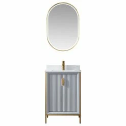 Best Pirce 👍 Vinnova Granada Vanity With White Composite Stone Top, Paris Grey, 24", With Mirror 😍