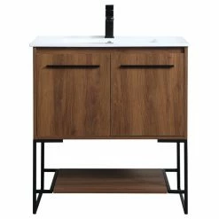 Hot Sale 🎁 Elegant Furniture & Lighting Elegant VF42030WB 30"Single Bathroom Vanity, Walnut Brown 😉