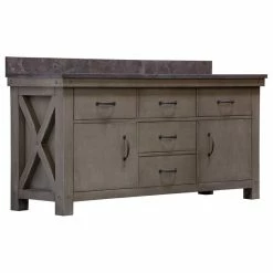 Best Sale 👍 Water Creation 72" Grizzle Gray Double Vanity With Blue Limestone Top, Vanity Only ⌛