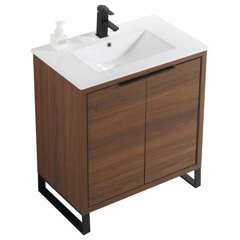 Coupon 🔥 Fine Fixtures Opulence Bath Vanity, White Ceramic Sink, Walnut Ebony, 30", Black Hardware 🤩 - Image 3