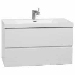 Cheapest 🔔 Concept Baths And Interiors Angela 35.5" Wall-Mounted Single Bathroom Vanity In High Gloss White With Resin Stone Top ❤️