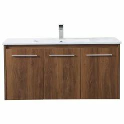 Outlet 😉 Elegant Furniture & Lighting Roman Single Bathroom Floating Vanity, Walnut Brown, 40" 🔥