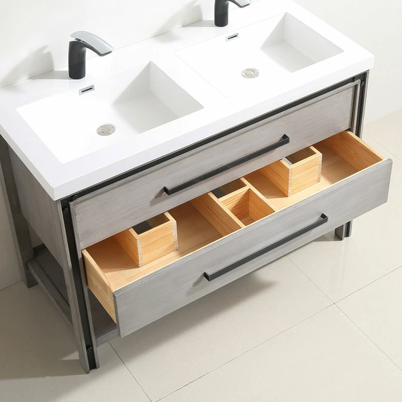 New โค๏ธ Dowell K&B Supplies Rey 48" Double Bathroom Vanity Set - Stone Grey ๐ฏ - Image 3