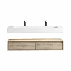 Flash Sale ✨ Bathroom Vanity Wholesale INC. Alysa 60'' Floating Vanity, Acrylic Sink, Double Faucet Hole, Light White Oak ⭐