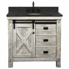 Best Pirce 🎉 InFurniture Inc., 37" Rustic Solid Fir Barn Door Style Single Sink Vanity Dark Limestone Top ❤️