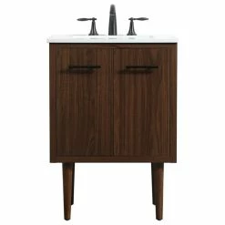 Coupon 🌟 Elegant Furniture & Lighting Elegant Decor Cyrus 24" Aluminum MDF Single Bathroom Vanity In Walnut 🌟