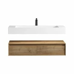 Best reviews of 🛒 Bathroom Vanity Wholesale INC. Alysa 60'' Floating Vanity, Acrylic Sink, Single Faucet Hole, White Oak 🧨
