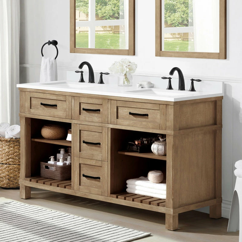 Wholesale π OVE Decors Ridgefield 60" Double Bathroom Vanity In Antique Oak With Snow White Quartz Top π₯° - Image 7