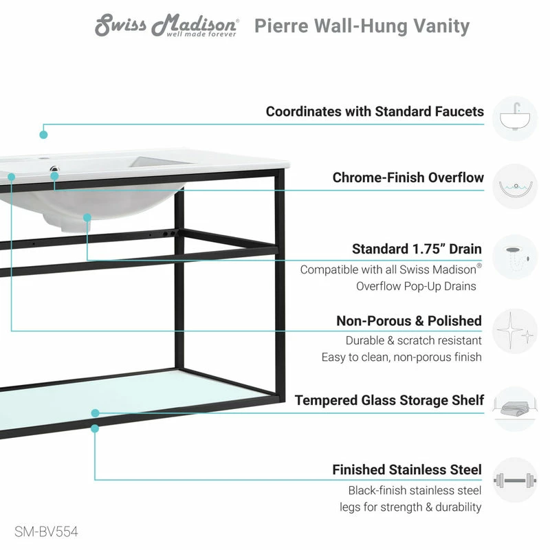 Deals 🥰 Swiss Madison Pierre 48" Single, Metal Frame, Open Shelf, Bathroom Vanity, Black ❤️ - Image 7