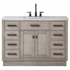 Deals ✔️ Water Creation Chestnut 48" Bath Vanity, Grey Oak, Mirror, Oil-Rubbed Bronze Hardware 🔔